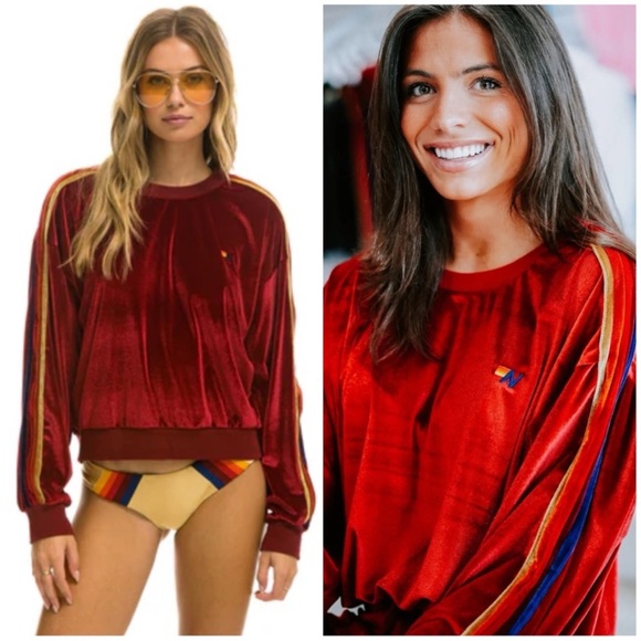 Aviator Nation Tops - ⭐️AVIATOR NATION CLASSIC VELVET RELAXED SWEATSHIRT Red SZ S⭐️